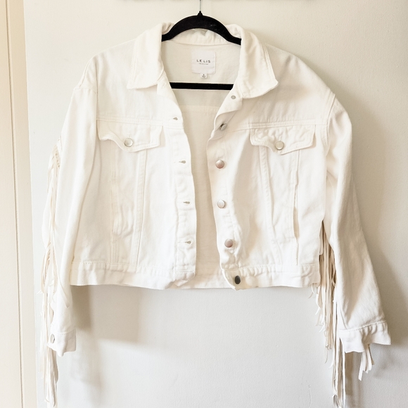 Faux Leather Fringe White Denim Oversized Cropped Boho Summer Festival Jacket - Picture 5 of 16